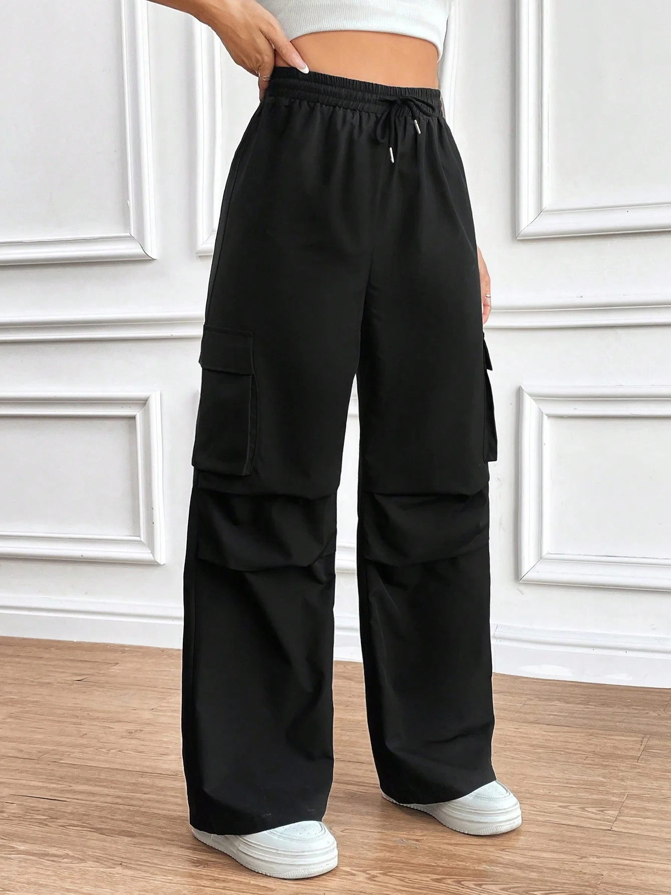 MOOSTA Women'S Drawstring Wrinkle Design Cargo Pants FD - Image 7