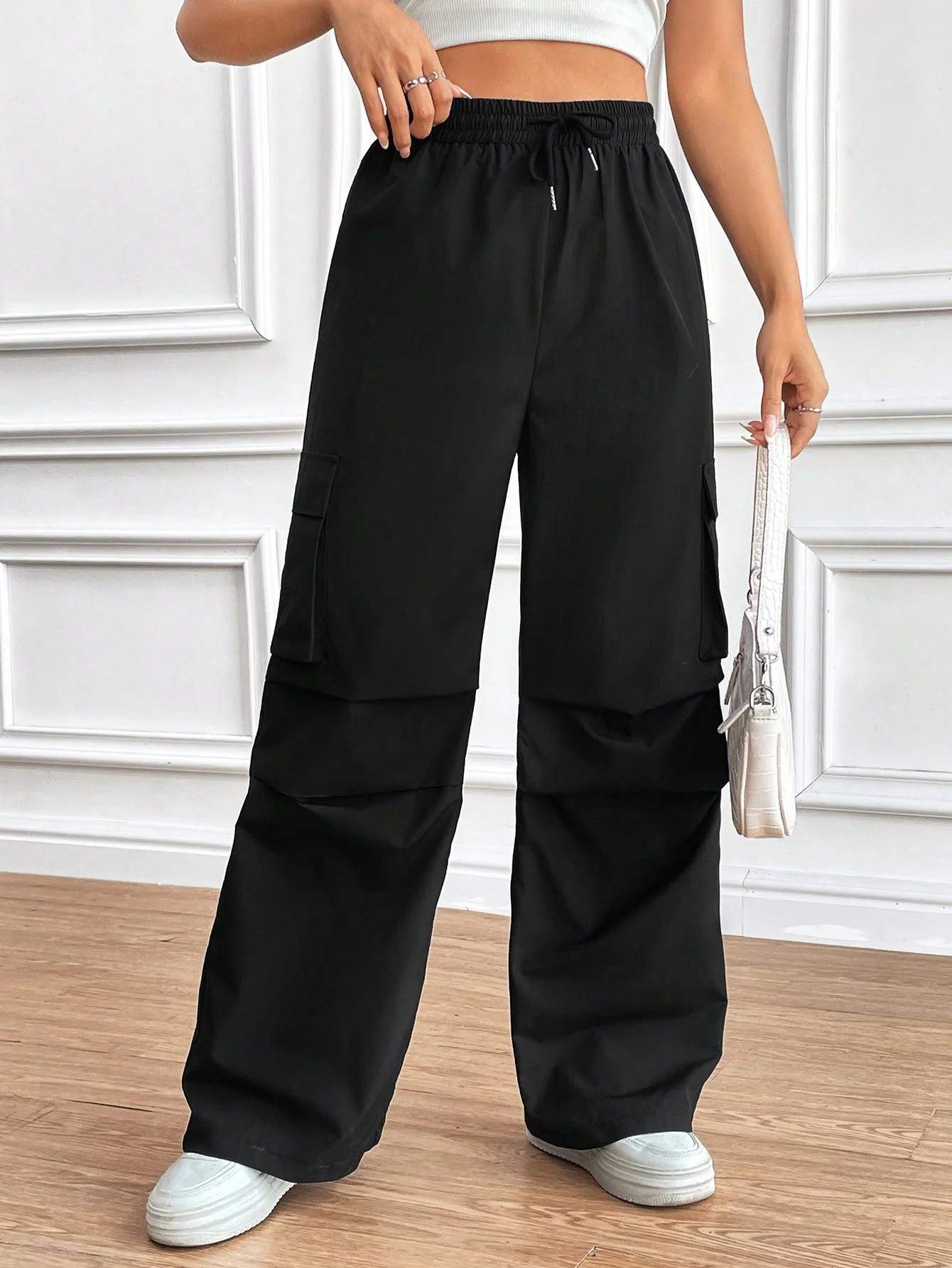 MOOSTA Women'S Drawstring Wrinkle Design Cargo Pants FD - Image 9