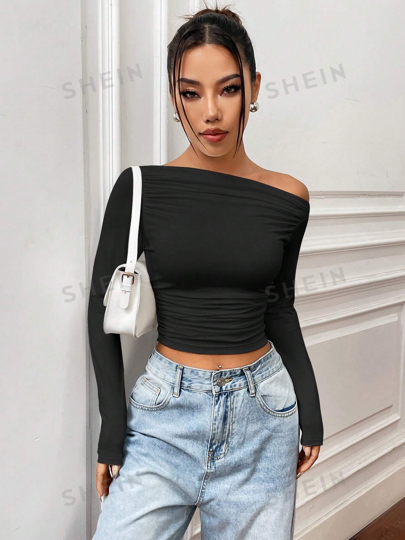 MOOSTA Women's Off Shoulder Long Sleeve Ruffled T-Shirt - Image 2