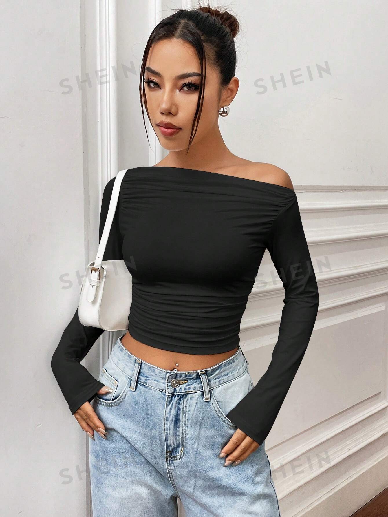 MOOSTA Women's Off Shoulder Long Sleeve Ruffled T-Shirt - Image 5