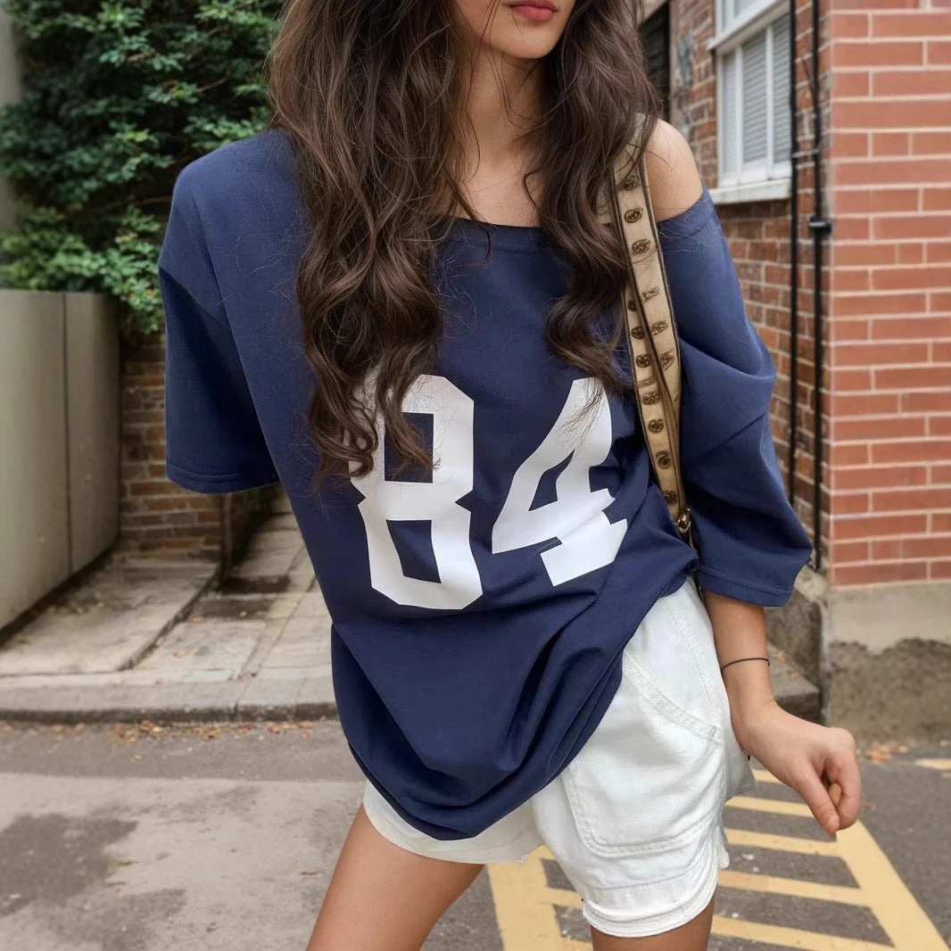 Multi-color letter printing T-shirt women's 2025 new sexy Spice Girls medium and long top women's summer spot