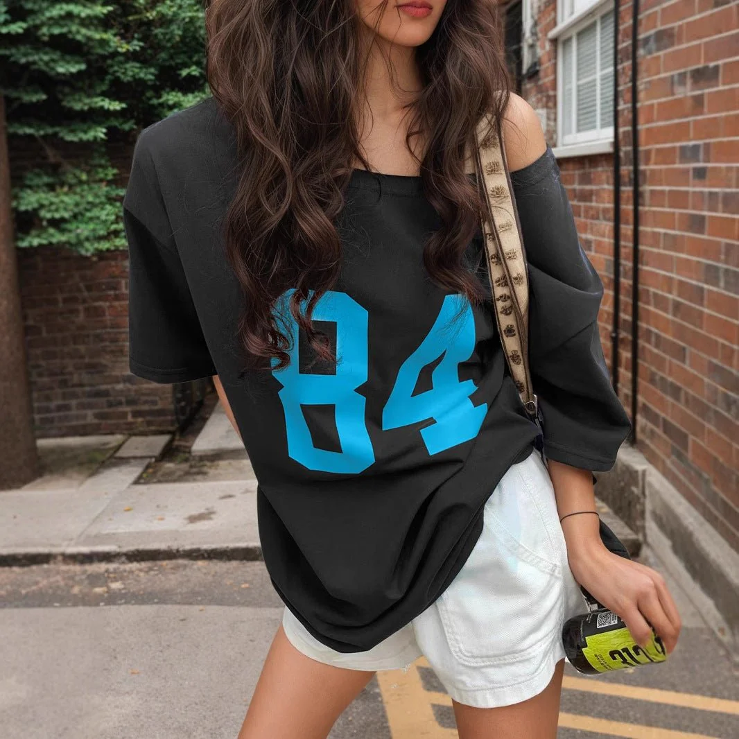 Multi-color letter printing T-shirt women's 2025 new sexy Spice Girls medium and long top women's summer spot - Image 3