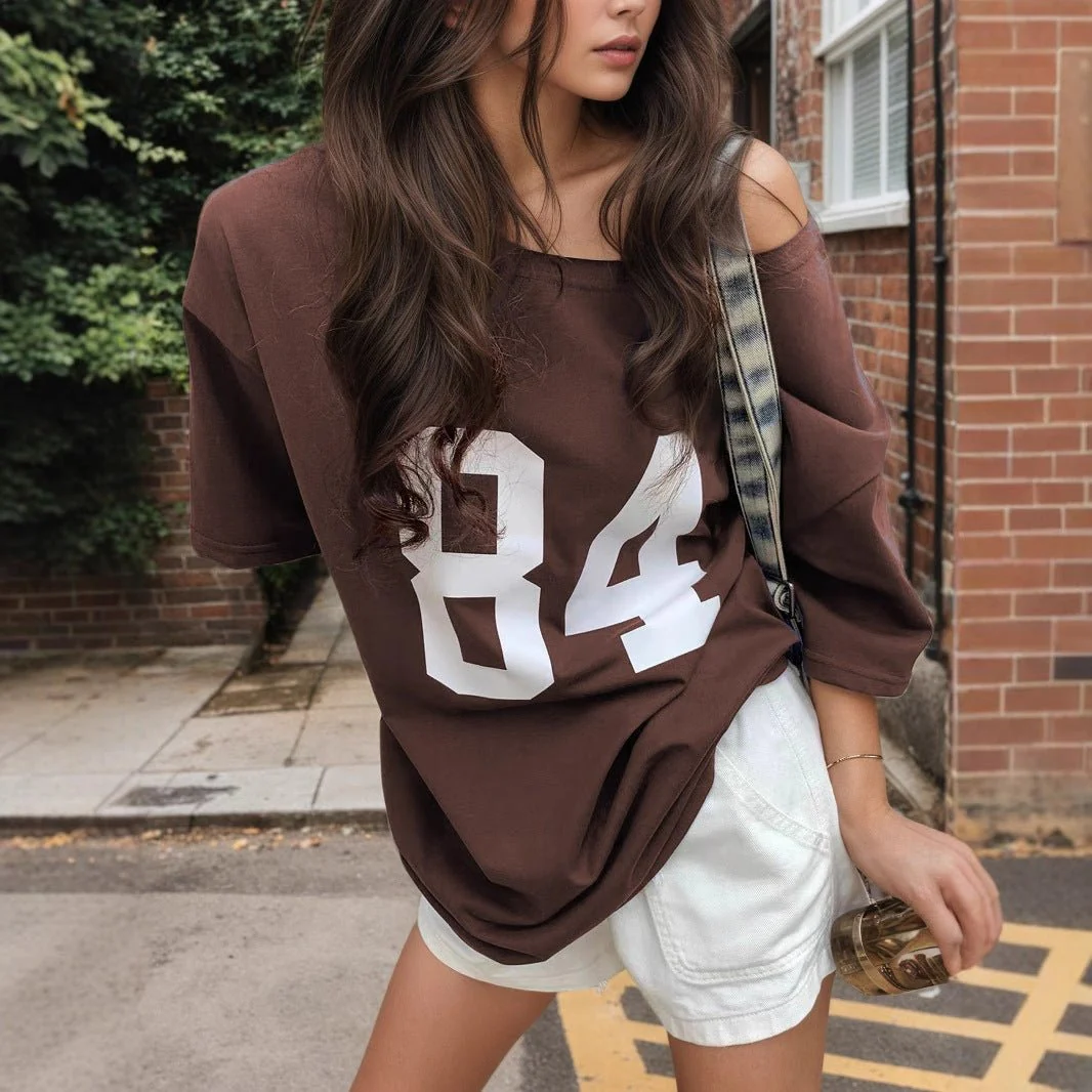 Multi-color letter printing T-shirt women's 2025 new sexy Spice Girls medium and long top women's summer spot - Image 4