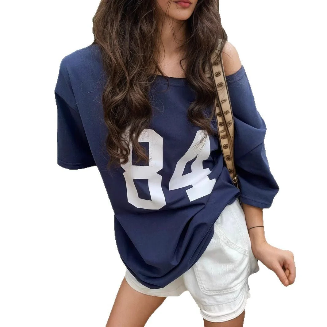Multi-color letter printing T-shirt women's 2025 new sexy Spice Girls medium and long top women's summer spot - Image 5