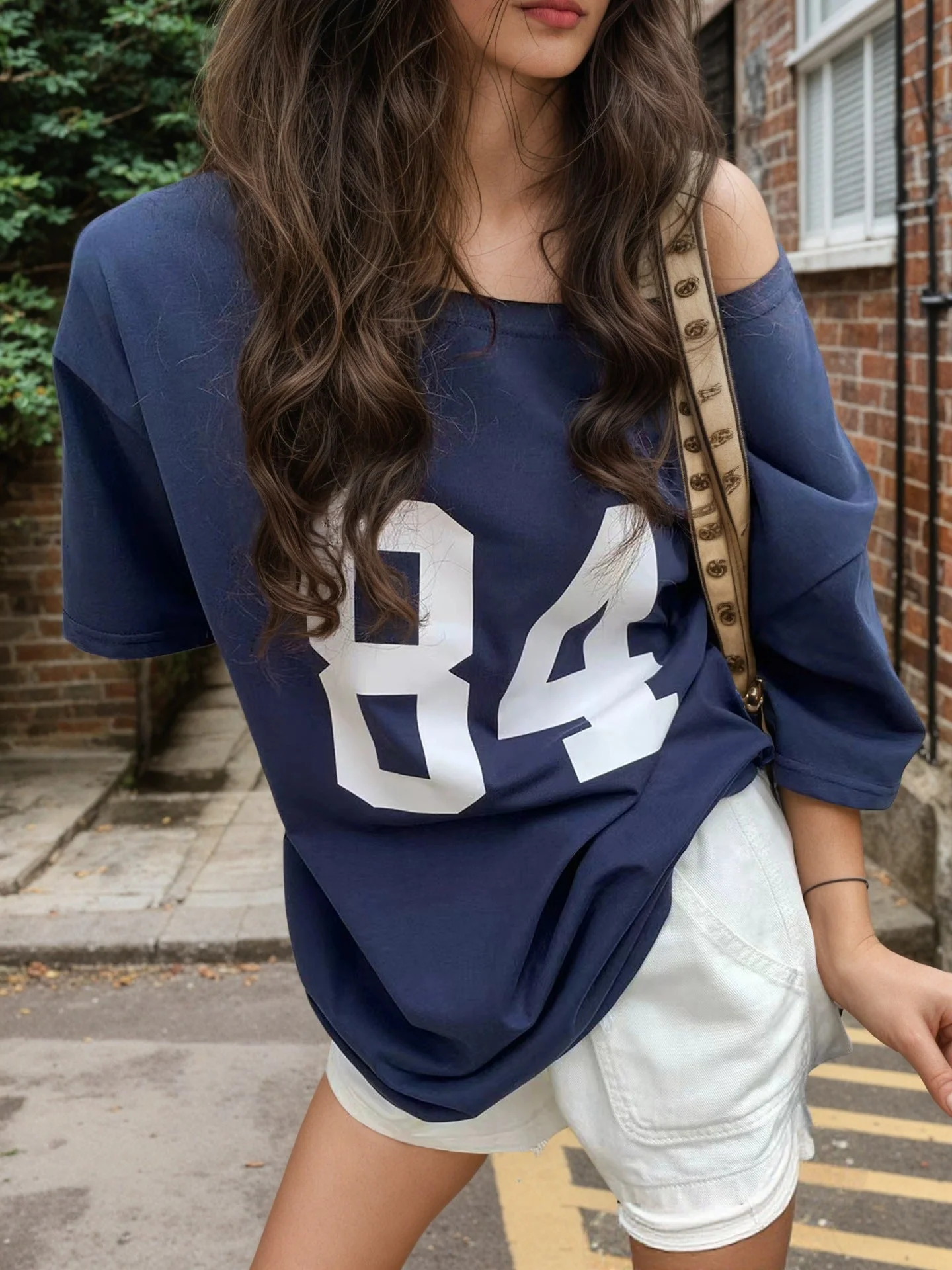 Multi-color letter printing T-shirt women's 2025 new sexy Spice Girls medium and long top women's summer spot - Image 6
