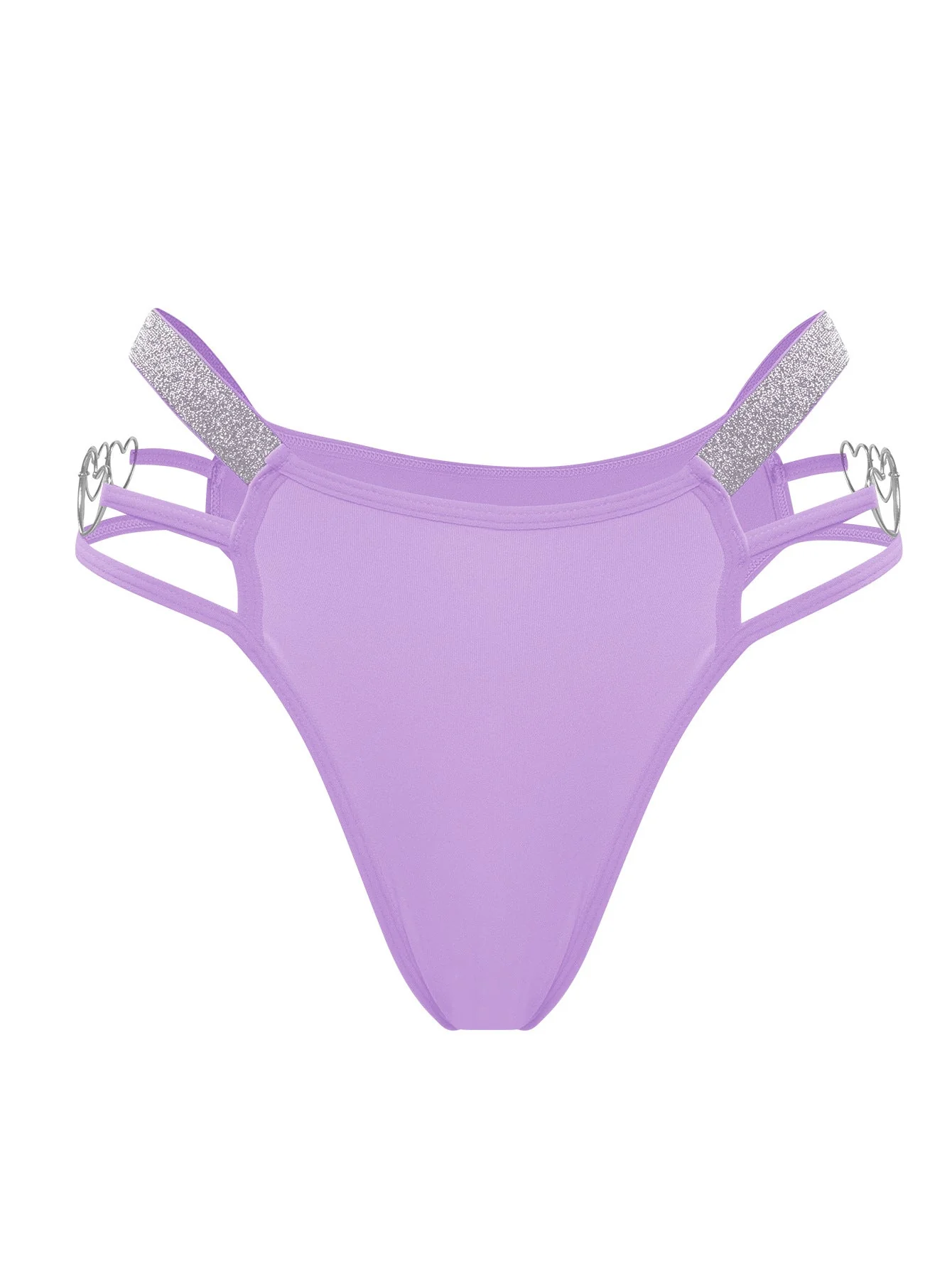 Multi-color thin straps, heart-shaped buttons, silver ribbons, breathable mid-waist women's thong FD - Image 6