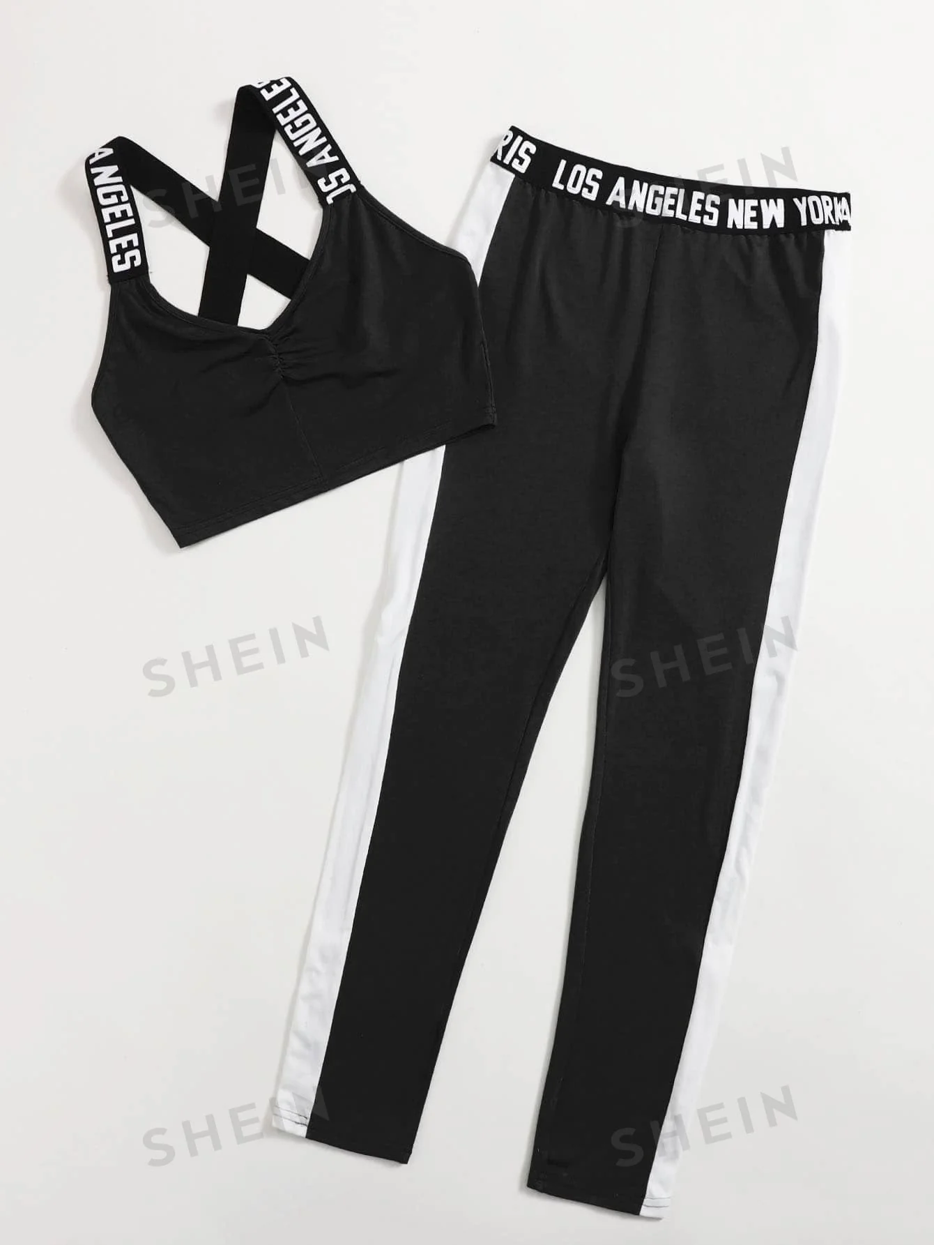Mulvari Crisscross Ruched Top & Contrast Sideseam Pants Set - Image 3