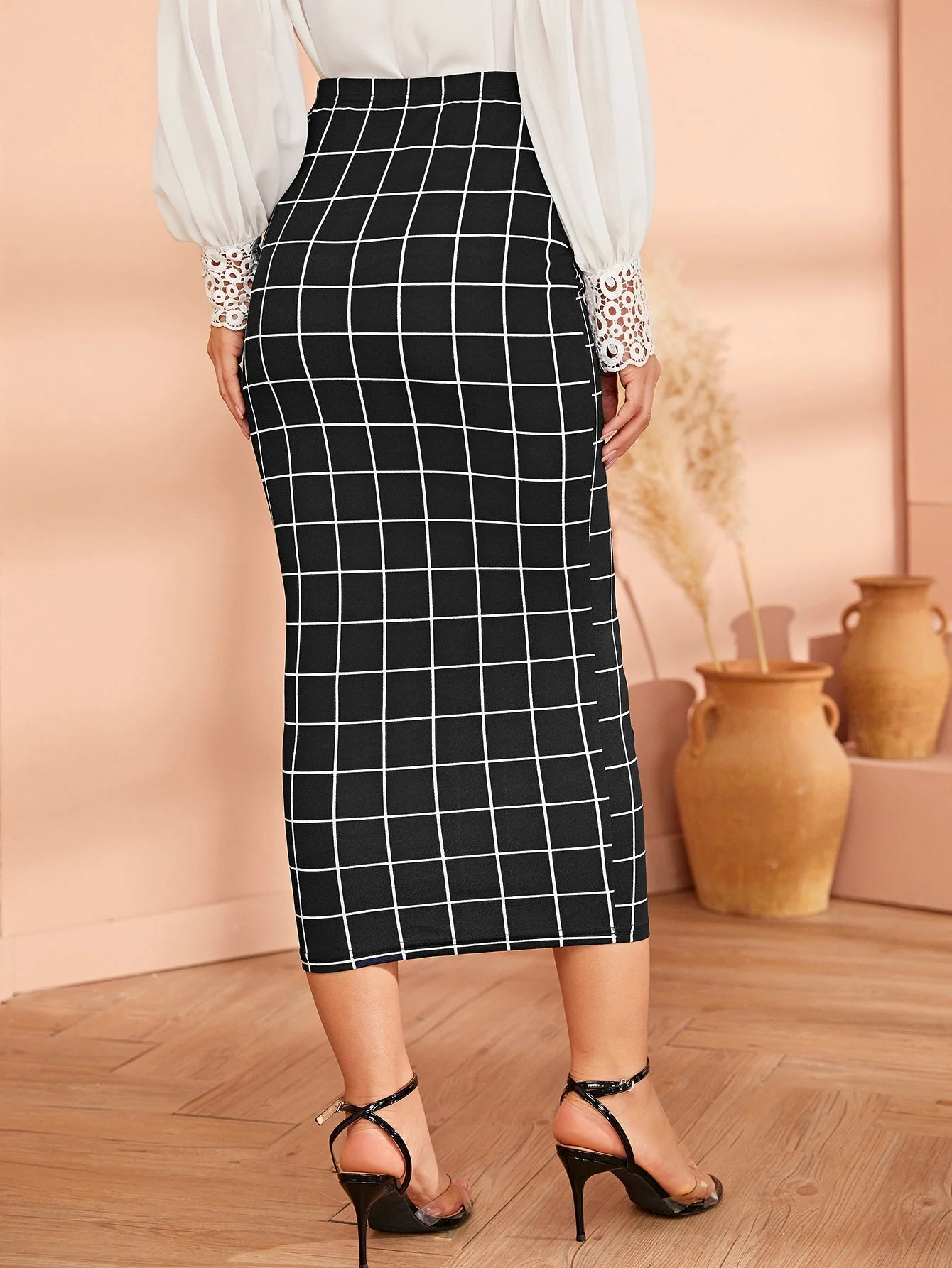 Mulvari Grid Pencil Skirt - Image 4