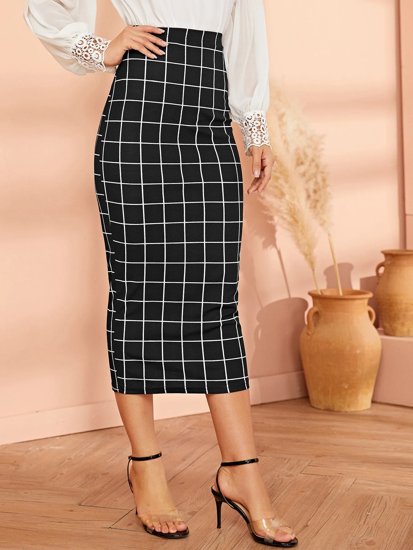 Mulvari Grid Pencil Skirt - Image 7