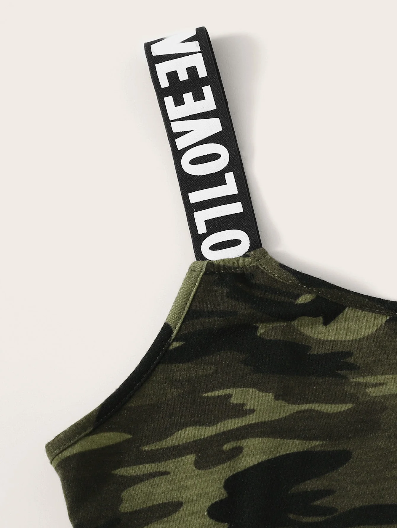 Mulvari Love Graphic Camo Print Crop Top - Image 3