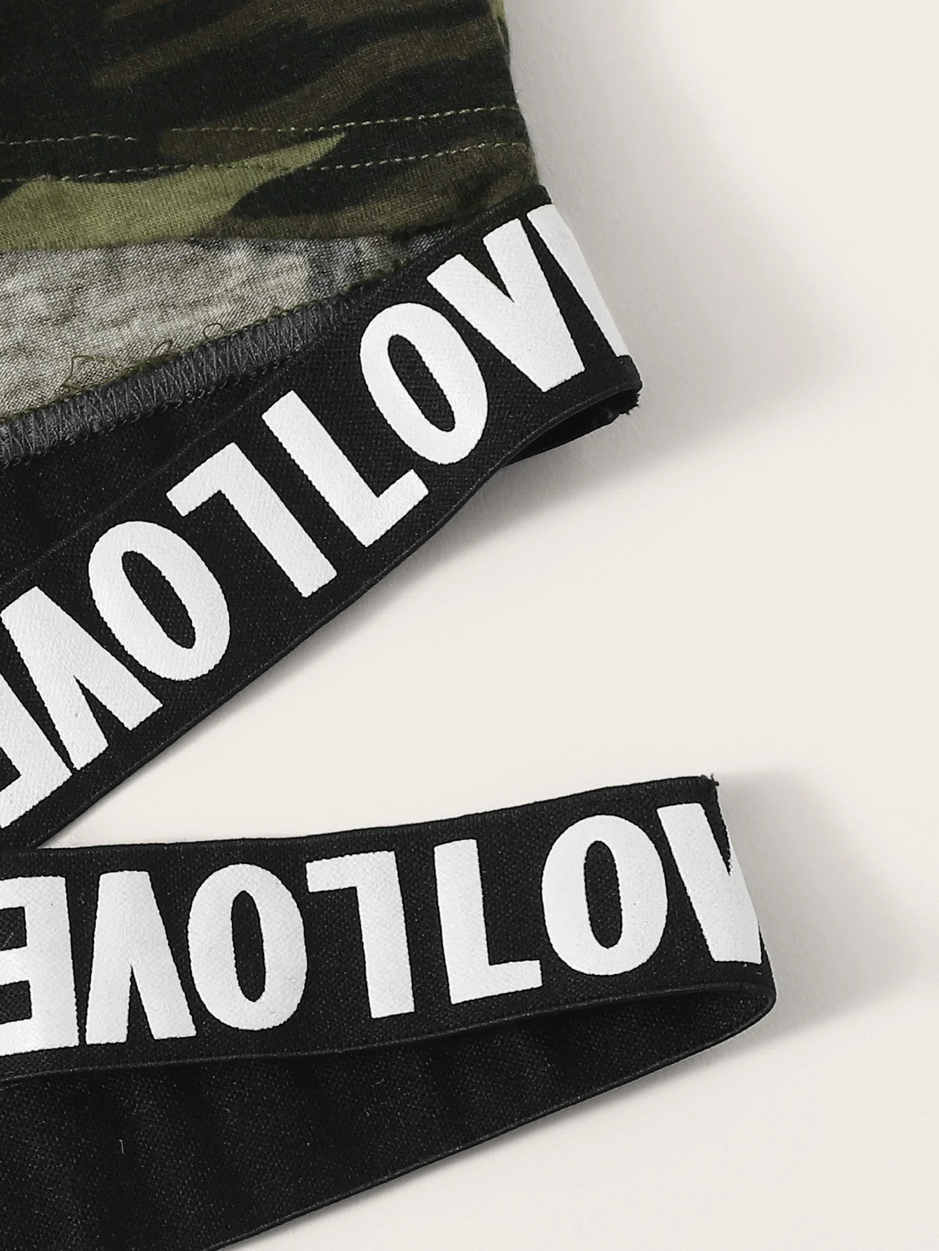 Mulvari Love Graphic Camo Print Crop Top - Image 4