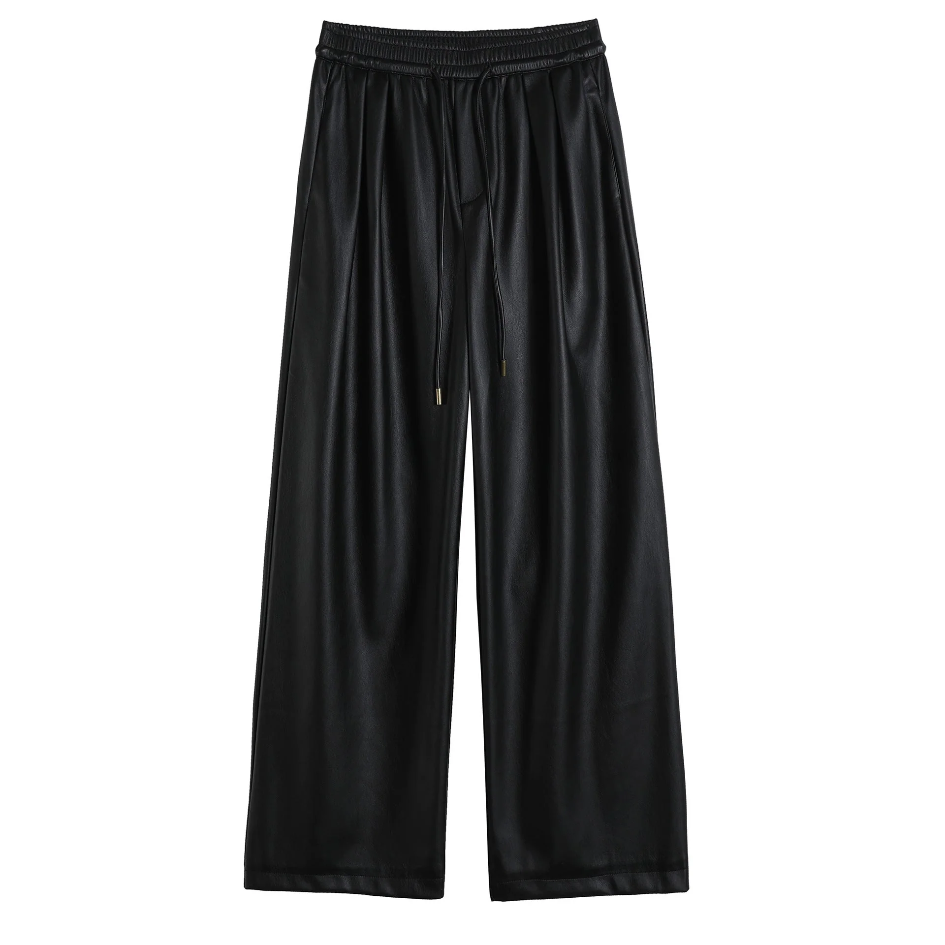 Negative Apparel Women’s High-Waist PU Leather Wide-Leg Pants – Elegant Commuter Straight Fit with Lacing Detail | Autumn 2025 Collection FD - Image 4