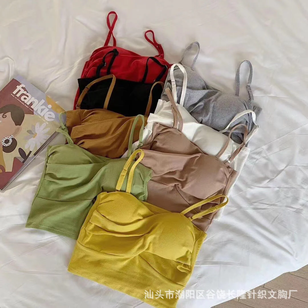 New cotton thread camisole solid color with chest pads - Image 16