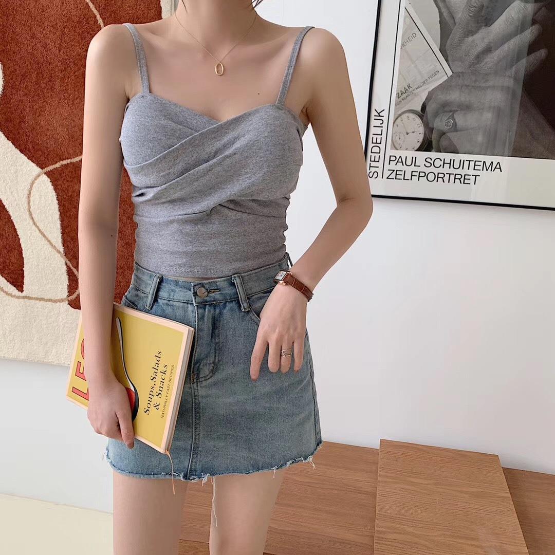 New cotton thread camisole solid color with chest pads - Image 26