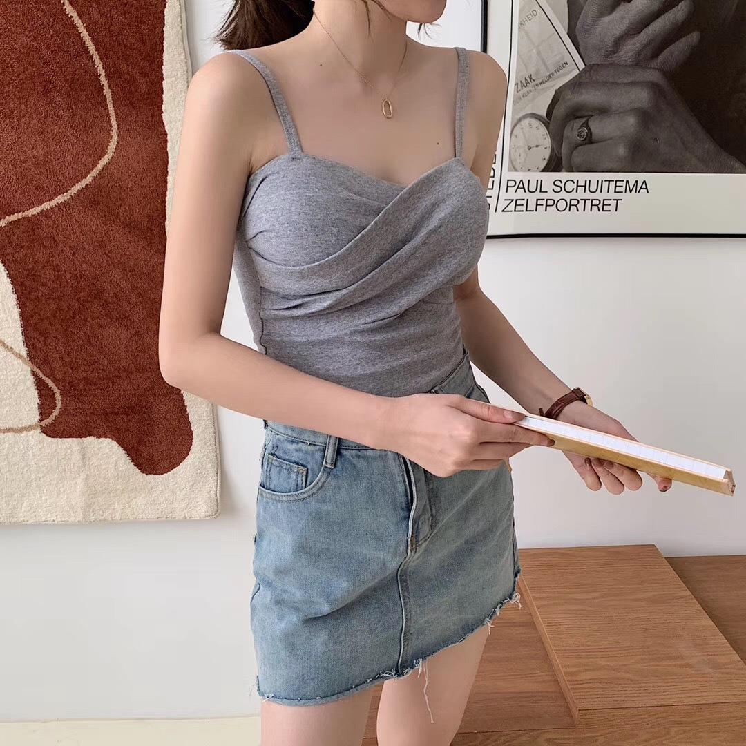 New cotton thread camisole solid color with chest pads - Image 27