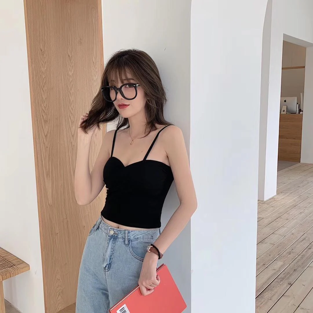 New cotton thread camisole solid color with chest pads - Image 70