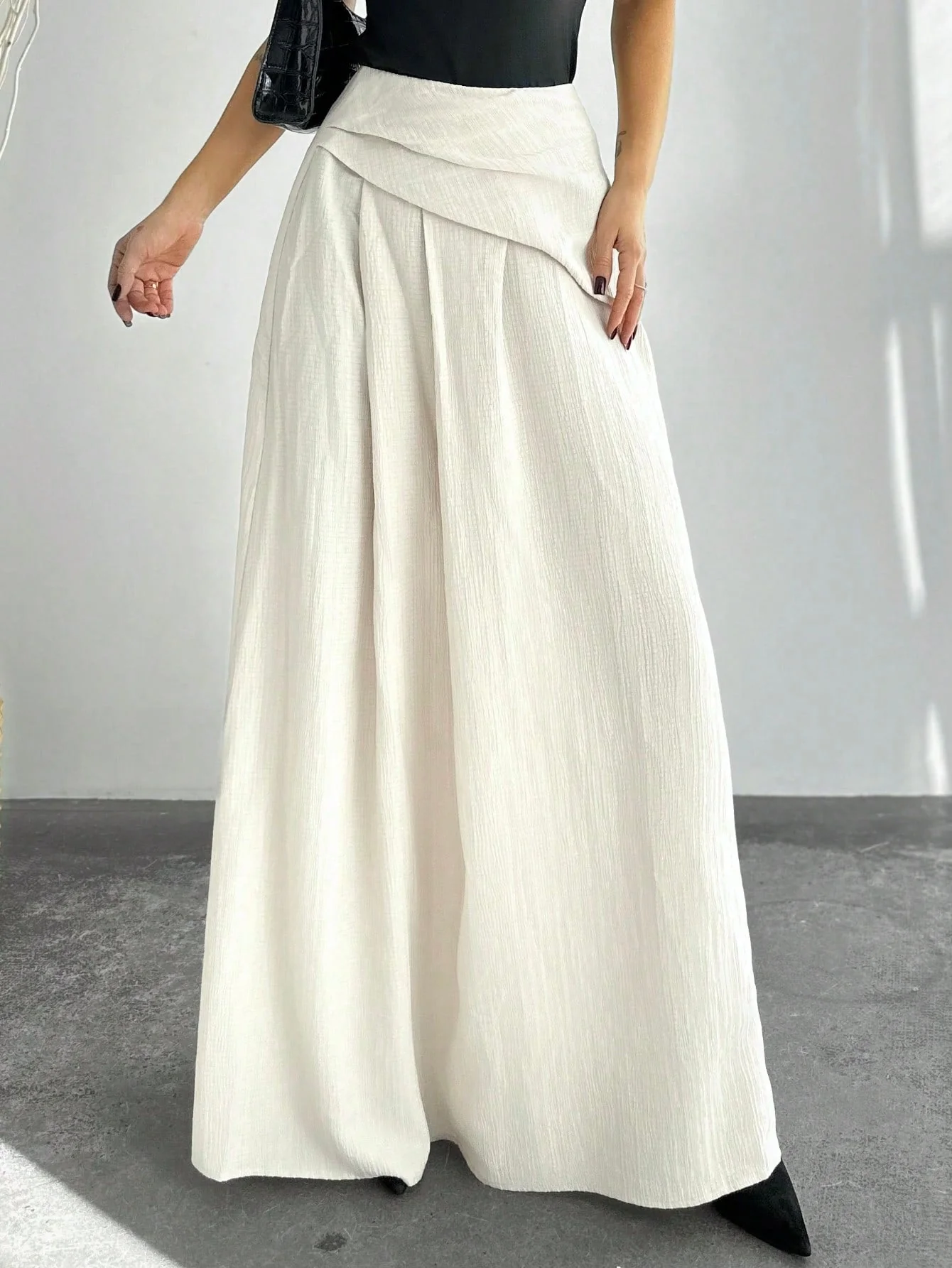 New Elegant High Waist Women's Pleated A-Line Maxi Skirt, Apricot Color - Image 2