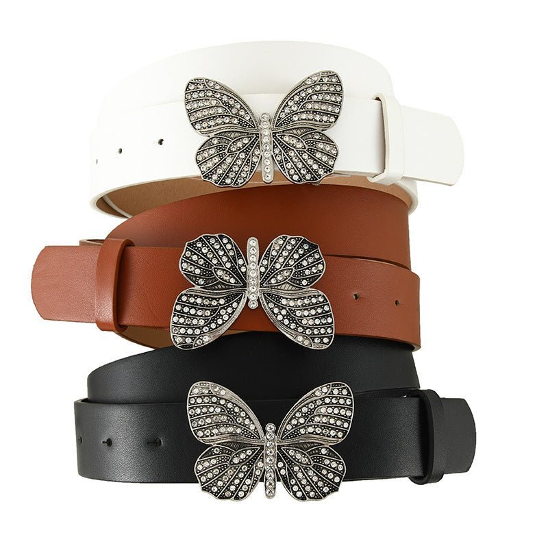 New fashion rhinestone inlaid women's belt butterfly buckle dress fashionable and versatile personality belt FD