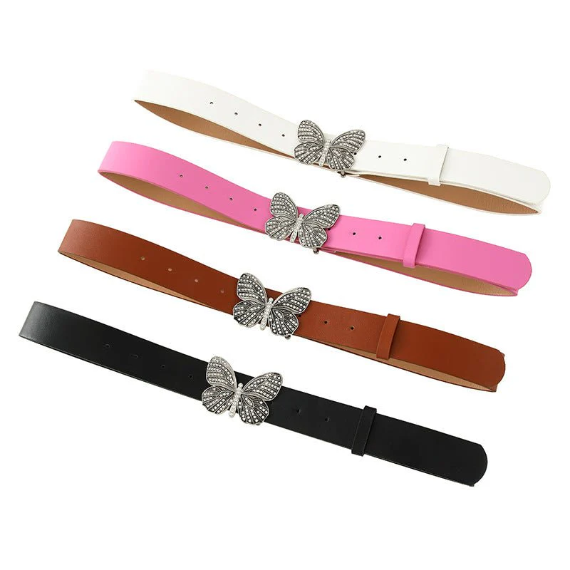 New fashion rhinestone inlaid women's belt butterfly buckle dress fashionable and versatile personality belt FD - Image 6