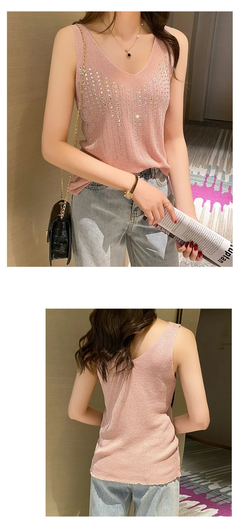 New hot diamond loose medium-length ice silk knitted camisole for women - Image 6