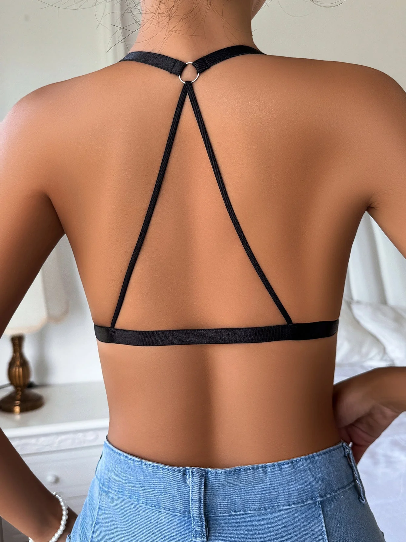 New lace lace up to push up seamless halter neck cross no steel ring bra FD - Image 8