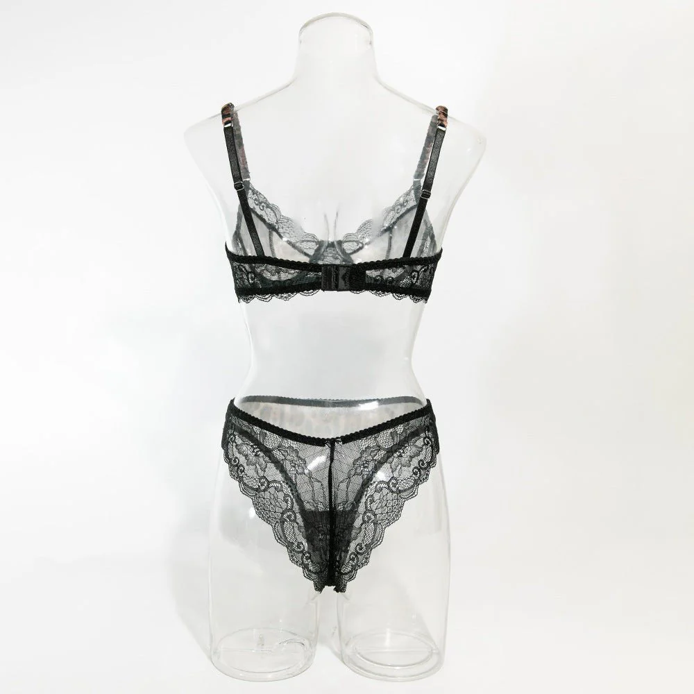 New lace stitching leopard print steel ring gathered French breathable bra set FD - Image 18