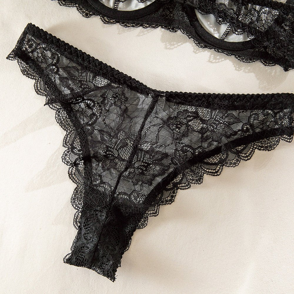 New lace stitching leopard print steel ring gathered French breathable bra set FD - Image 24