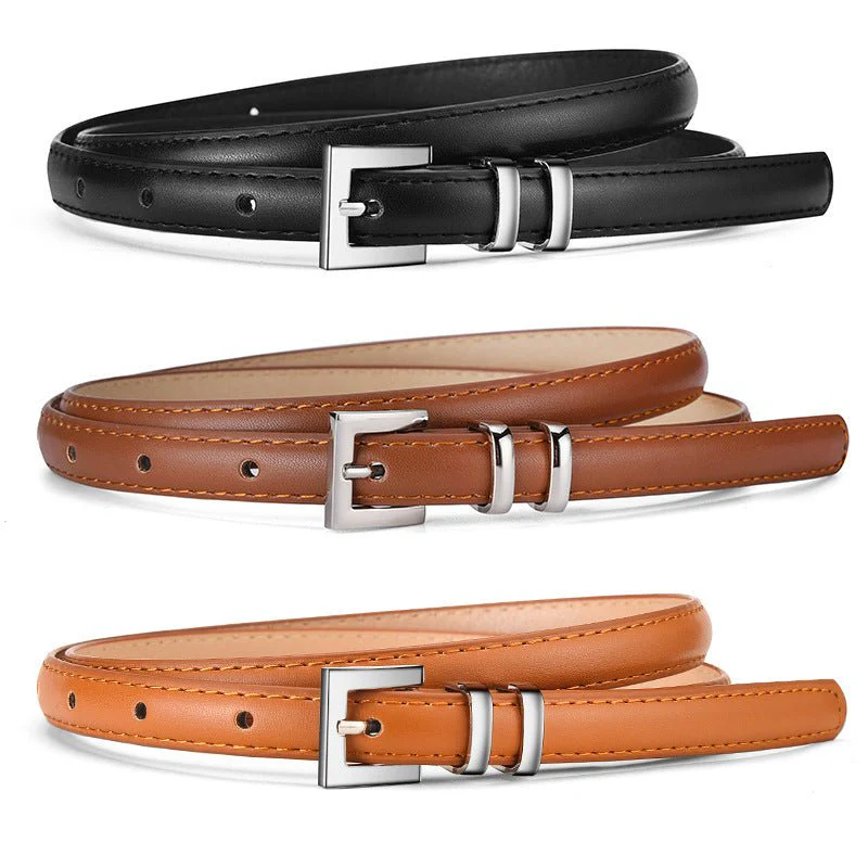 New retro silver buckle belt for women, slimming belt for jeans, fashionable and versatile suit leather belt wholesale
