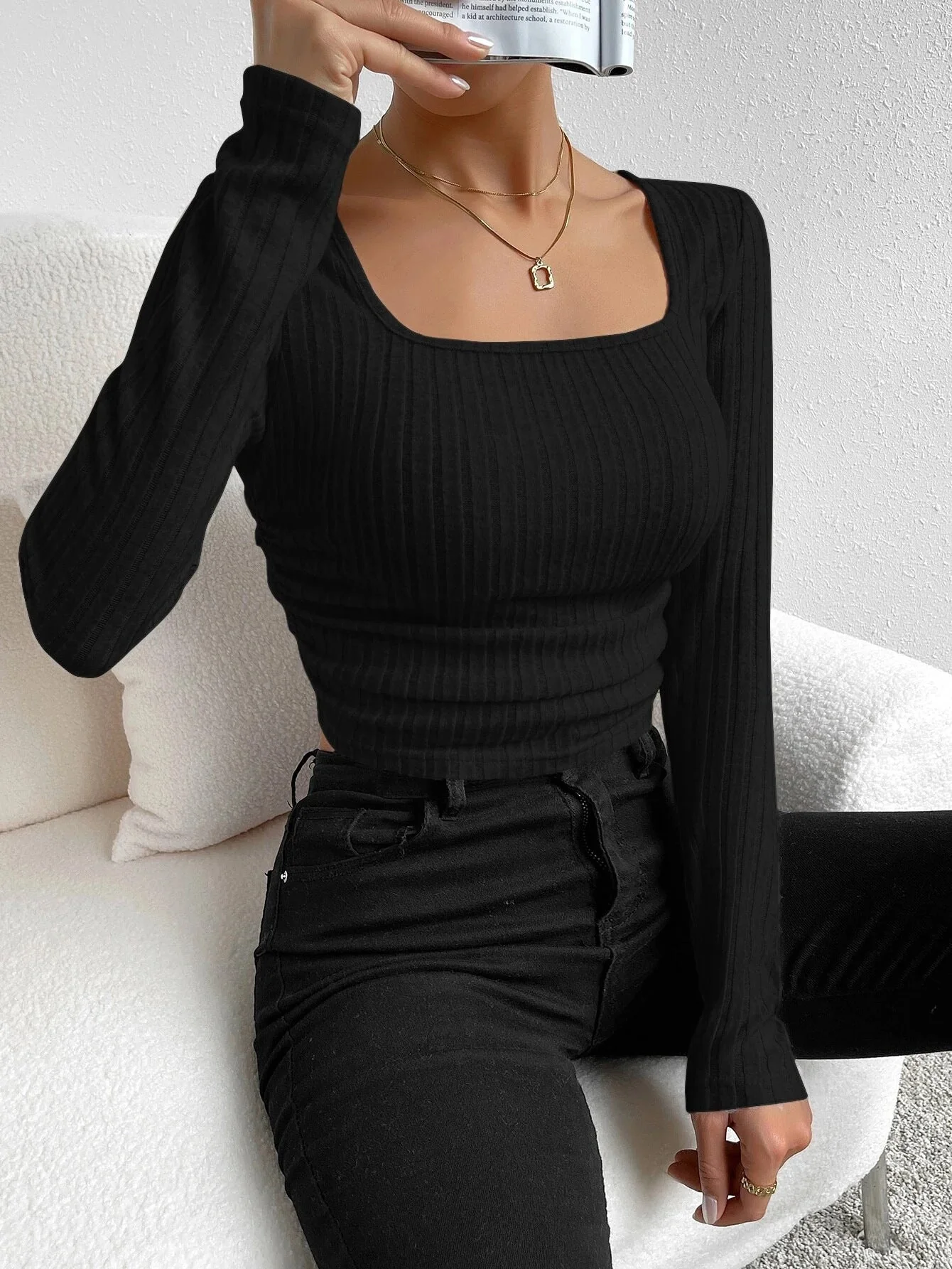 New slim fit pleated long-sleeved tops - Image 9