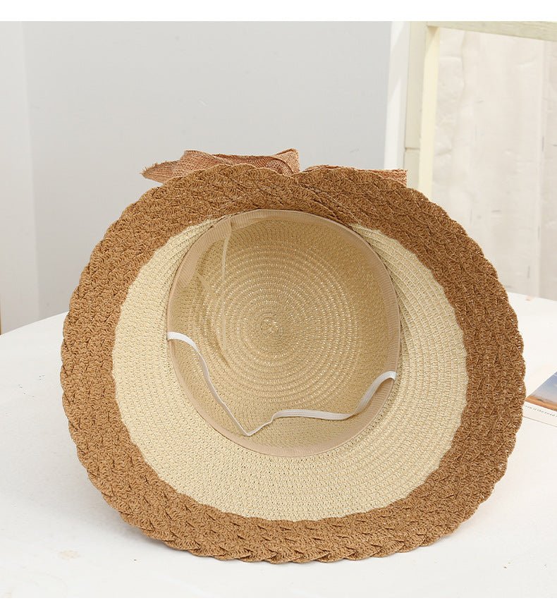 New straw hat for women on seaside vacation with bow ribbon sun hat with opening at the back of the head for ponytail sun hat - Image 10