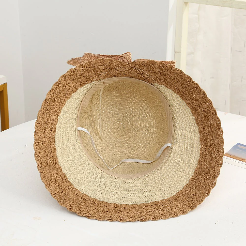 New straw hat for women on seaside vacation with bow ribbon sun hat with opening at the back of the head for ponytail sun hat - Image 4