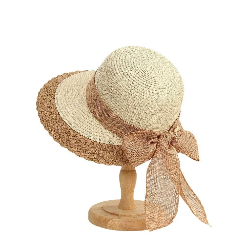 New straw hat for women on seaside vacation with bow ribbon sun hat with opening at the back of the head for ponytail sun hat - Image 5