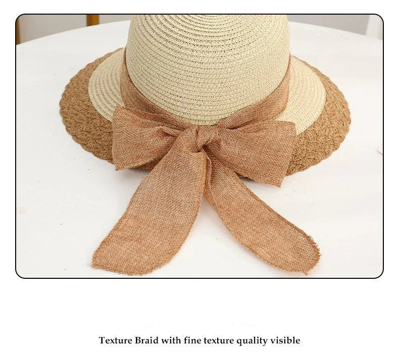 New straw hat for women on seaside vacation with bow ribbon sun hat with opening at the back of the head for ponytail sun hat - Image 7