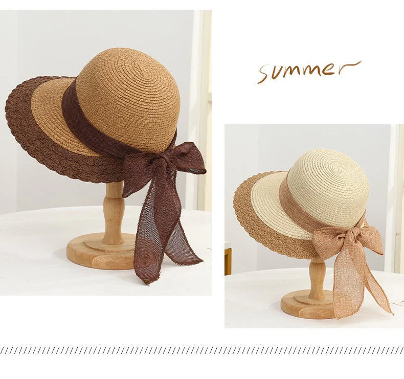 New straw hat for women on seaside vacation with bow ribbon sun hat with opening at the back of the head for ponytail sun hat - Image 9