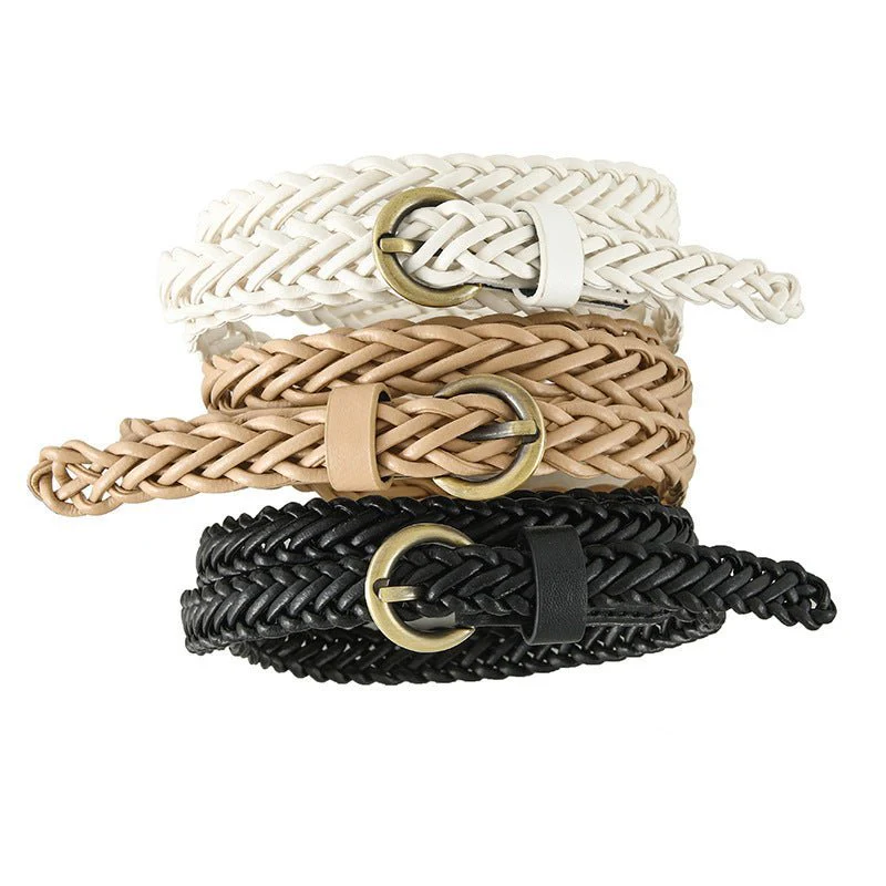 New style braided punch-free pin buckle retro casual thin belt waist rope decoration dress shirt belt
