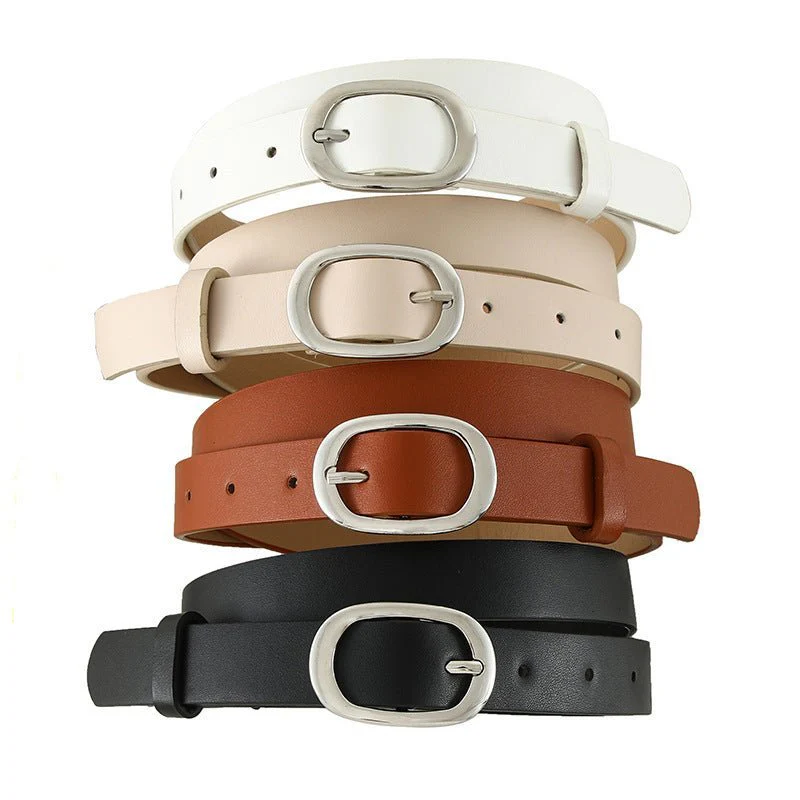 New style women's belt oval silver buckle versatile simple solid color decoration chic style jeans casual pants belt women