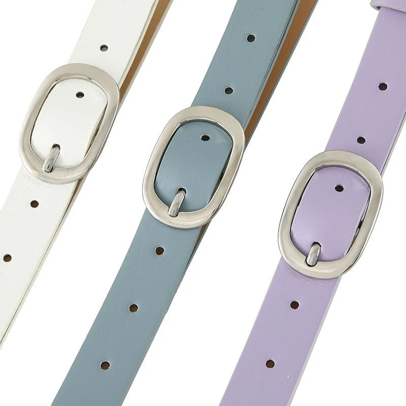 New style women's belt oval silver buckle versatile simple solid color decoration chic style jeans casual pants belt women - Image 10