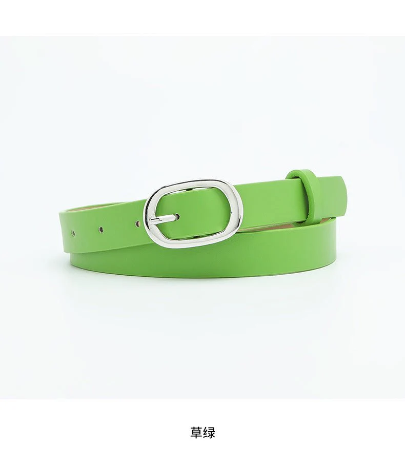 New style women's belt oval silver buckle versatile simple solid color decoration chic style jeans casual pants belt women - Image 17