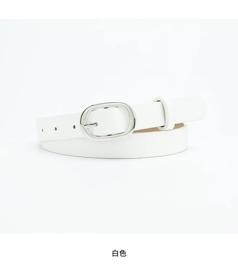 New style women's belt oval silver buckle versatile simple solid color decoration chic style jeans casual pants belt women - Image 18