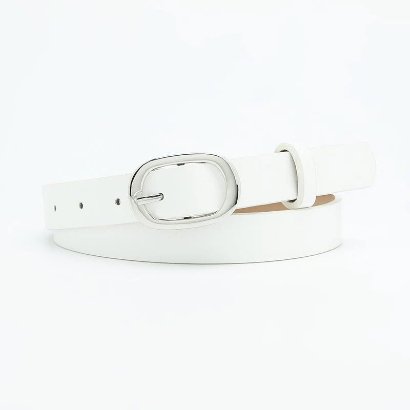 New style women's belt oval silver buckle versatile simple solid color decoration chic style jeans casual pants belt women - Image 2
