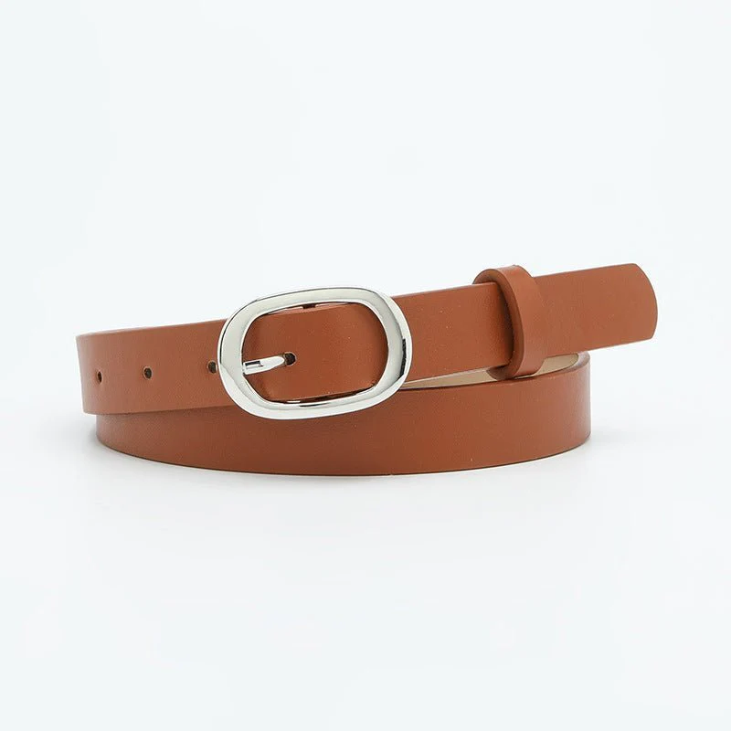 New style women's belt oval silver buckle versatile simple solid color decoration chic style jeans casual pants belt women - Image 3