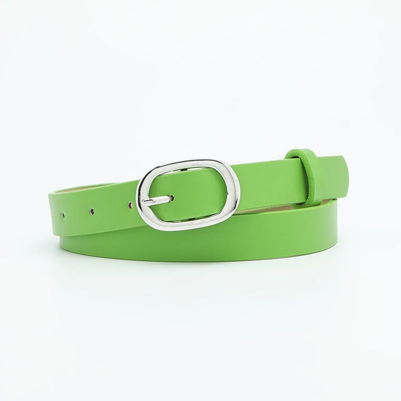 New style women's belt oval silver buckle versatile simple solid color decoration chic style jeans casual pants belt women - Image 4