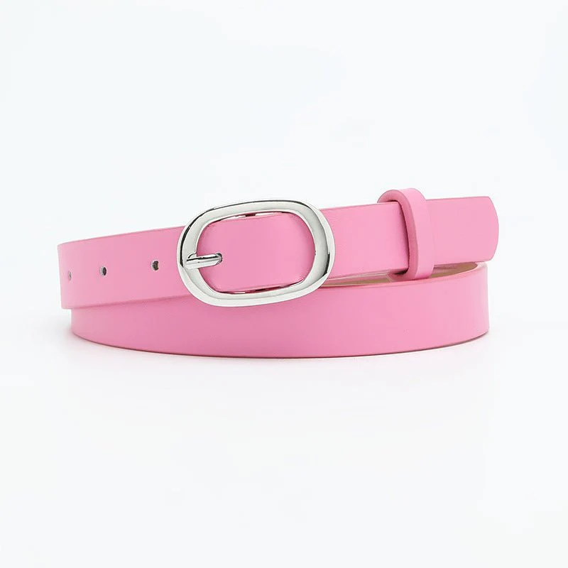 New style women's belt oval silver buckle versatile simple solid color decoration chic style jeans casual pants belt women - Image 5