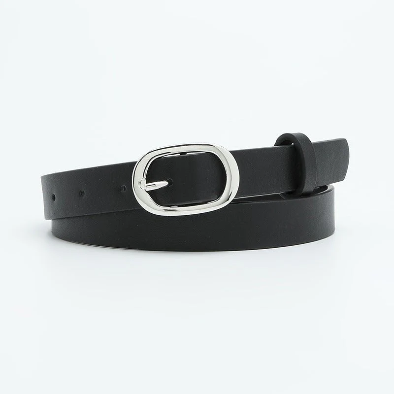 New style women's belt oval silver buckle versatile simple solid color decoration chic style jeans casual pants belt women - Image 7