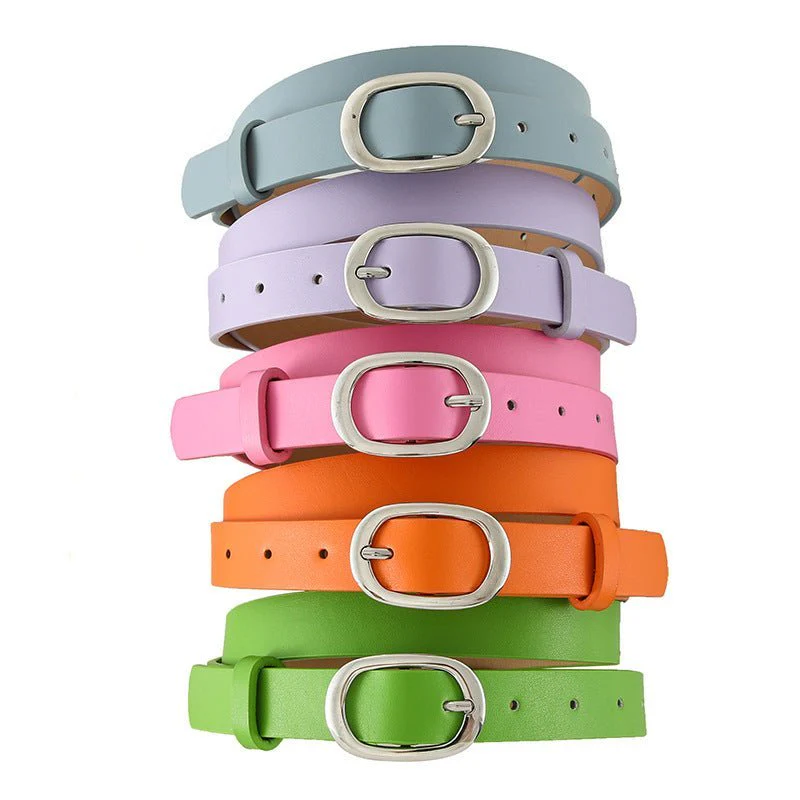 New style women's belt oval silver buckle versatile simple solid color decoration chic style jeans casual pants belt women - Image 8