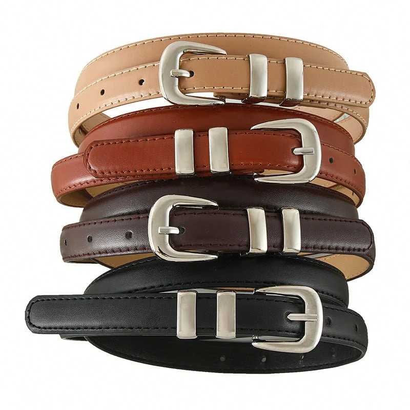 New summer fashion personality candy color silver buckle dopamine silver INS style decoration ladies belt dress leather