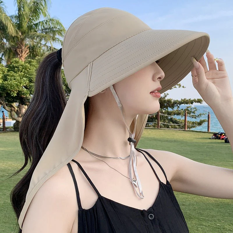 New summer shawl sun hat adjustable simple sun protection neck protection integrated empty top hat outdoor travel sun hat - Image 3