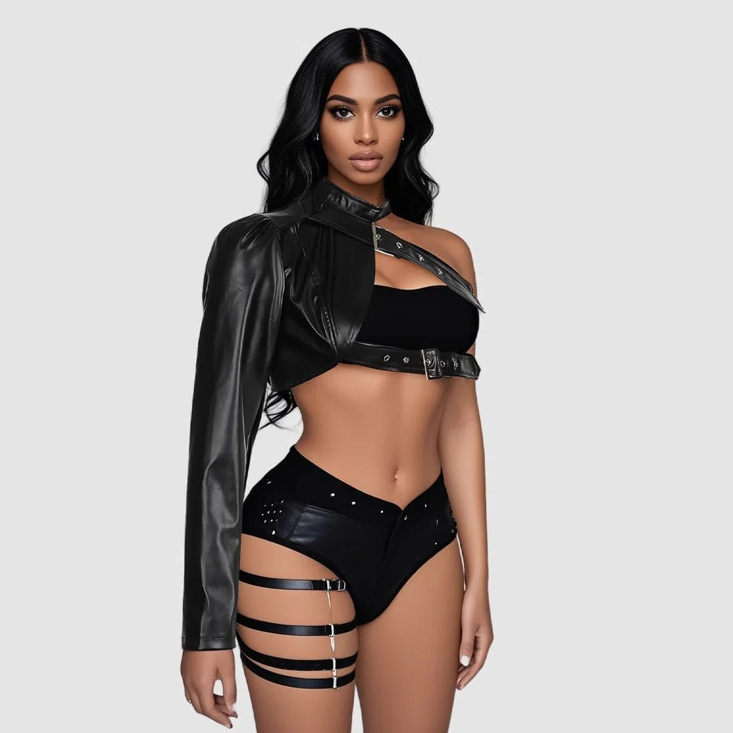 Night Rebel | Black PU Leather Punk Jacket Slim Fit - Image 6