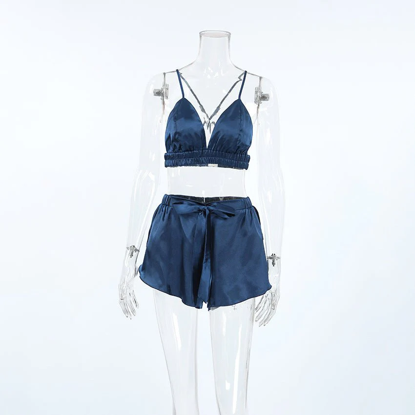 Nightgown three-piece set imitation with silk satin feather loungewear set FD - Image 15