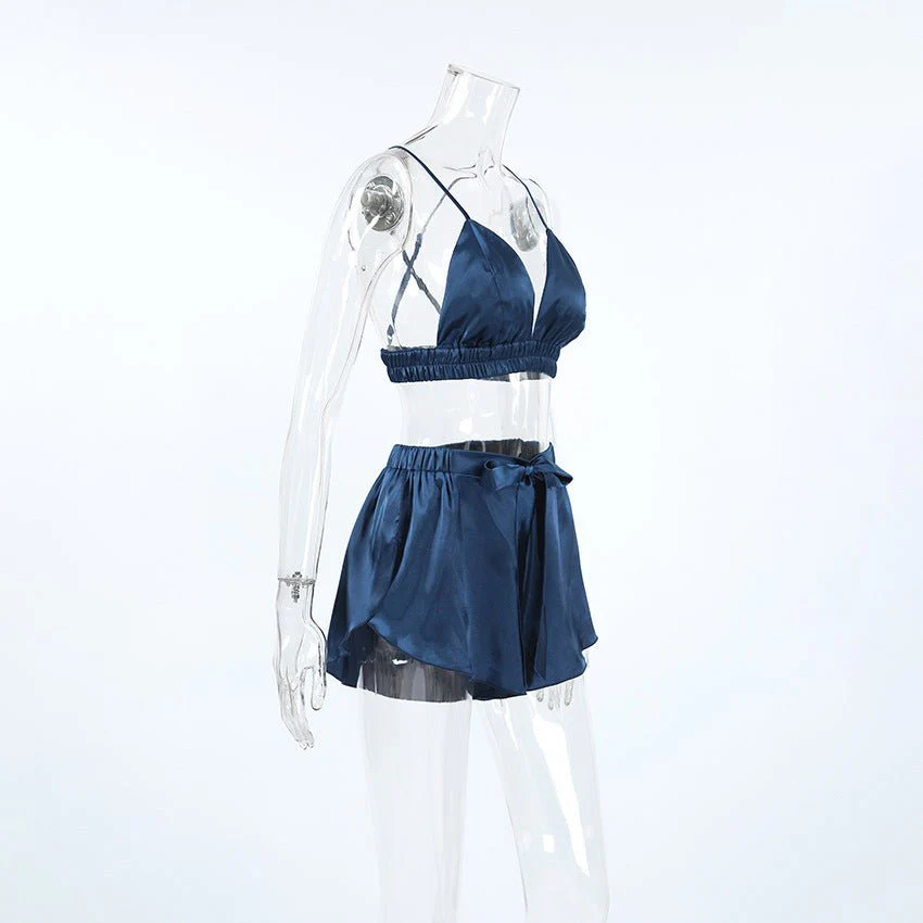 Nightgown three-piece set imitation with silk satin feather loungewear set FD - Image 16